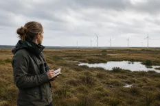 Ekolog dokumenterar naturmiljö nära vindkraft