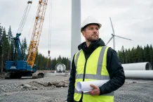 Projektledare vid byggplats för vindkraftspark