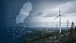 Redaktionell illustration av vindkraft, elnät och en digital kapacitetskarta över Sverige